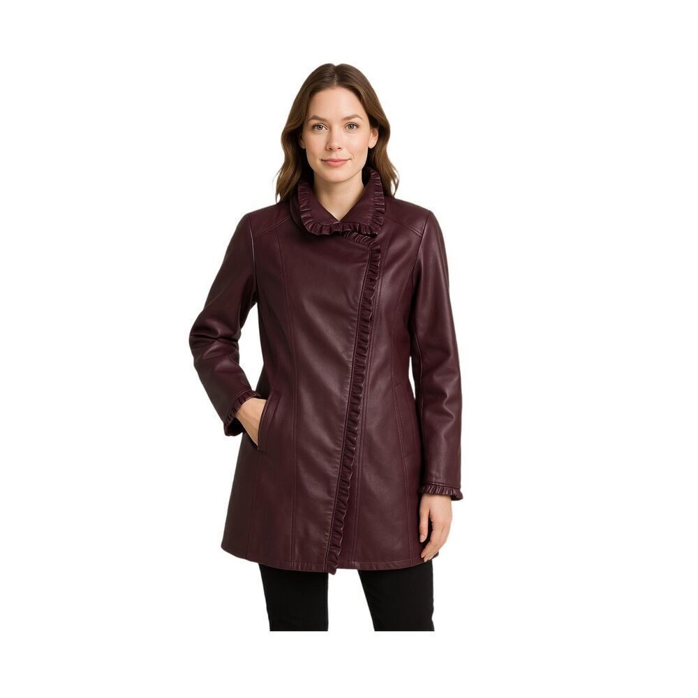 Dennis Basso QVC Size M asymmetrical zipper Faux leather hip leather coat.